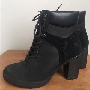 Black timberland high heel boots